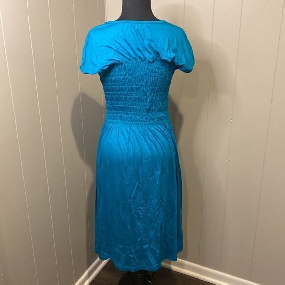 Trina Turk Small Blue Entertain Smocked Knee-Length Dress - Picture 7 of 10